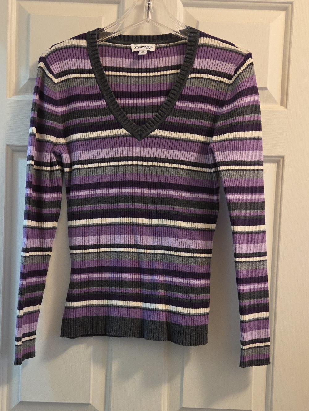 Striped V-Neck, Ribbed Top